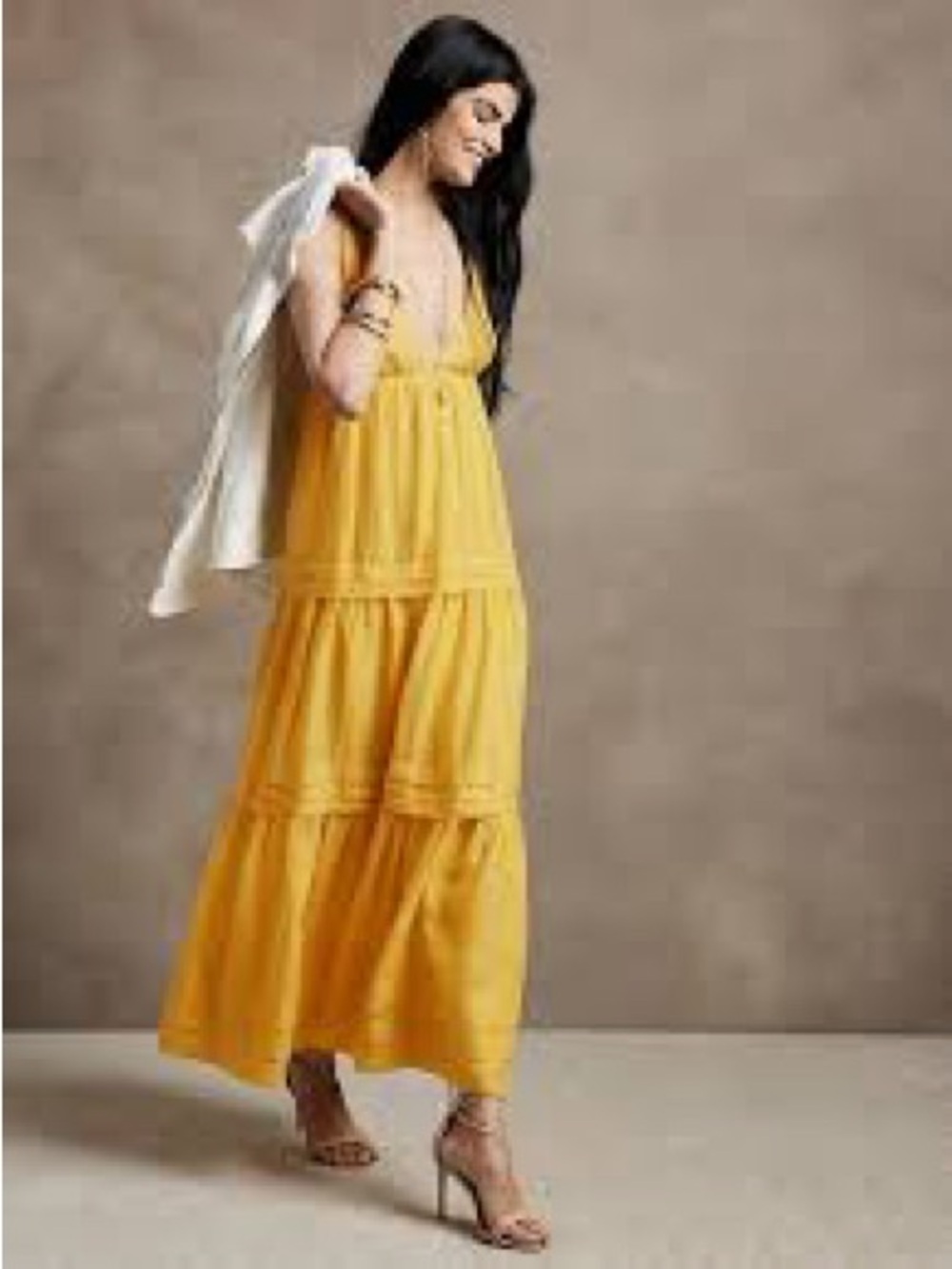 Yellow Linen Spaghetti Strap Dress